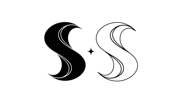 Black and White Stylized Letter S Logos with Star Accent alphabet typography