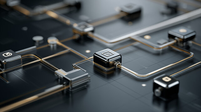 Close up of a computer circuit board with a processor and electronic components used in digital technology and audio systems - Powered by Adobe
