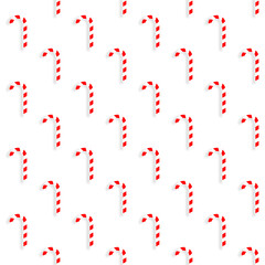 Christmas Candy Cane Seamless Pattern. Cute Red and White Striped Sweet Repeating Background. Holiday Winter Vector Print for Wrapping Paper and Textile.