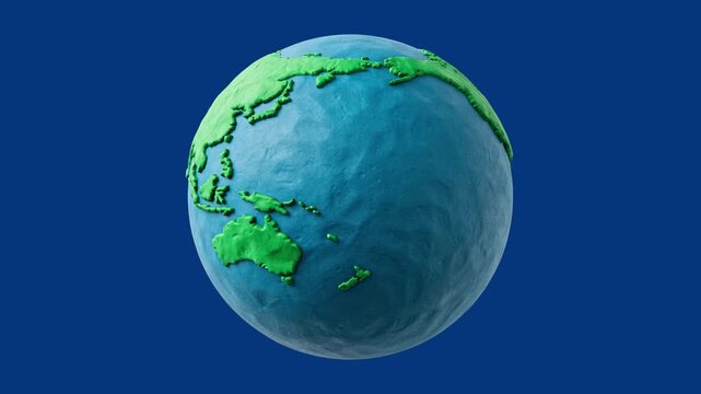 Rotating Clay planet Earth. Plasticine globe. Seamless loop animation. Green screen, chromakey