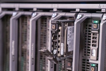 Fototapeta premium Close-Up of Server Rack with Hard Drive Insert