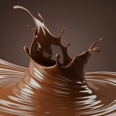 Rich chocolate liquid splashing and creating ripples on surface