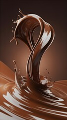 Rich chocolate liquid splashing and creating ripples on surface
