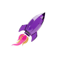 3D Rocket representing communication and technology design on a transparent background