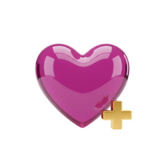 3D Pink heart with key and smaller heart isolated on white background romantic love symbol illustration on a transparent background