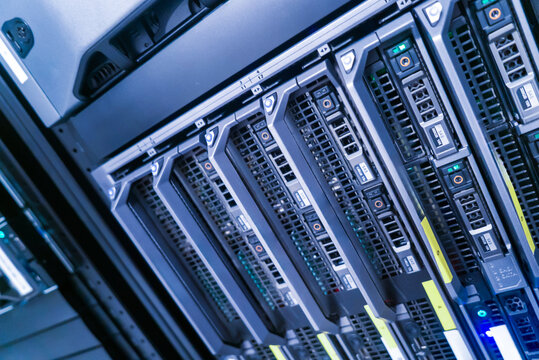 High-Tech Data Center Server Rack Close-Up - Powered by Adobe