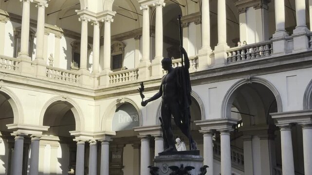 Napoleone I sculpture in Milan, Italy, presents the emperor in a heroic, idealized Greco-Roman style.