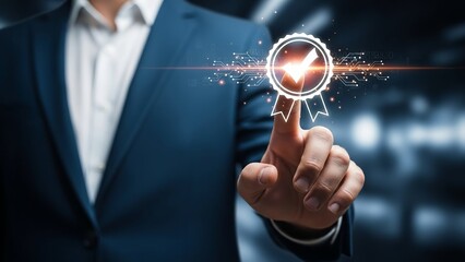 Businessman interacting with futuristic digital interface
