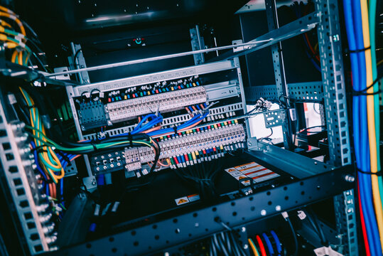 Data Center Wiring with Colorful Cables and Connectors