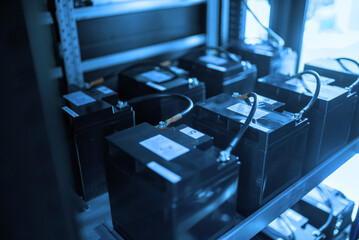 Batteries on Shelf in Battery Storage Facility