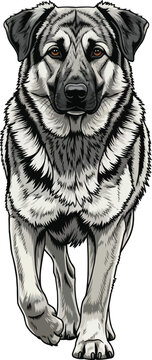 Karst Shepherd dog walking forward intese gaze movement