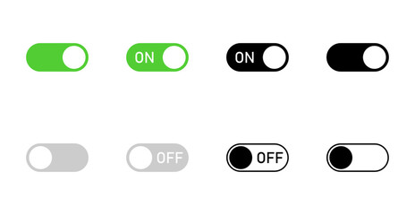 Toggle switch icons in green and black, On Off Button Set, Slider UI Element, User Interface Controls, Switch Button Graphic