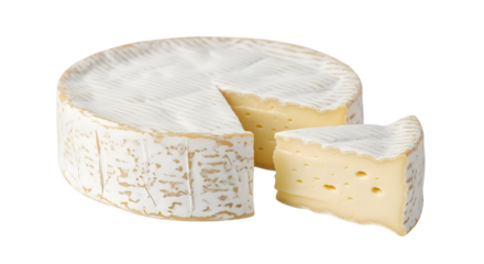 Brie Cheese with Slice on Isolated on transparent background