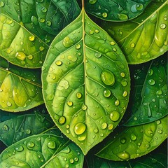 green leaf background with water drops
