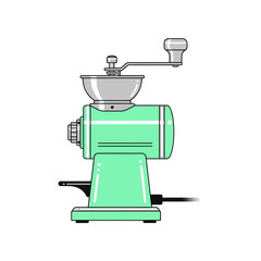 Charming Vintage Coffee Grinder Illustration in Muted Green and Silver Tones Delightful Aesthetic