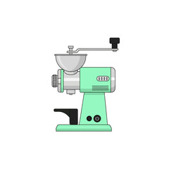 Whimsical mint green vintage coffee grinder illustration for cafe aesthetics artwork