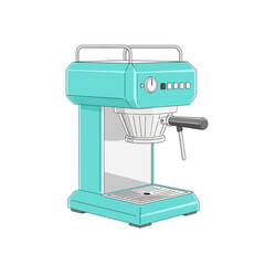 Vibrant turquoise espresso machine artwork showcasing retro design elements illustration