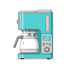 Vintage inspired turquoise coffee maker illustration for home and cafe beverage preparation