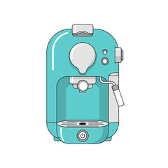 Stylish teal coffee machine illustration for beverage preparation in home or cafe settings