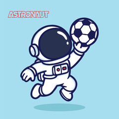 cute astronaut Goalkeeper jumping to catch the ball with foodball astronaut, space, football, soccer, goalkeeper, sports, cartoon, mascot, illustration, vector, character, astronaut cartoon, space sui
