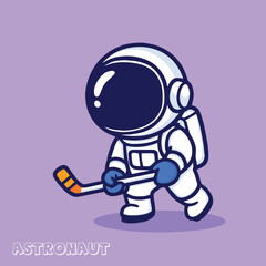 cute astronaut with Hockey astronaut, space, hockey, ice hockey, hockey player, cartoon, mascot, illustration, vector, character, astronaut cartoon, space suit, helmet, hockey stick, sports, sci fi, f