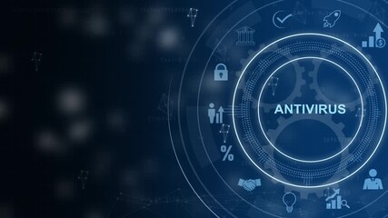 Antivirus Cyber security Data protection Technology concept on virtual screen, Cog Gear Wheel with social media icons on technology abstract 4K Animation background. - Powered by Adobe
