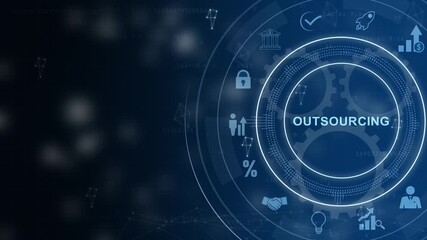 Business, Technology, Internet and network concept. Outsourcing human resources, Cog Gear Wheel with social media icons on technology abstract 4K Animation background. - Powered by Adobe
