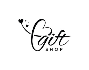 Love lettering gift shop initial handwriting vector logo, gift shop logo design, gift love vector logo design