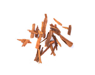 Broken ceylon cinnamon isolated, cinnamomum verum bark pieces