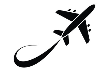 Flying plane with trail vector illustration, aeroplane icon with trace path, travel and tourism concept, airline flight silhouette, journey route, and destination design.