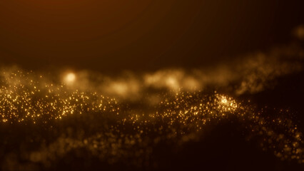 Luxury golden digital waves flowing across dark space with sparkling particles and soft depth. Elegant abstract background for premium branding, finance, success themes and cinematic motion design.