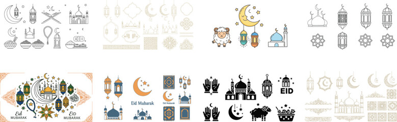 Islamic Eid Celebration Decorative and Set with moons