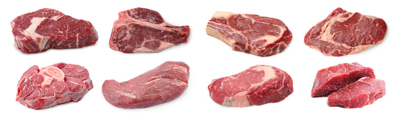 Raw beef pieces isolated on white. Fresh meat