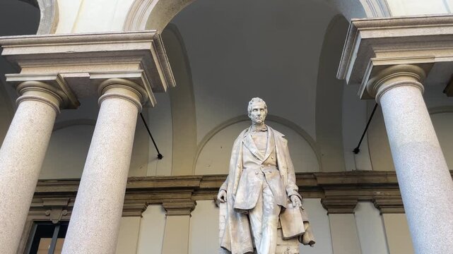 Historic statues in Brera courtyard, Milan, Italy
