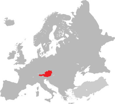 Map of Austria on European Continent Vector.