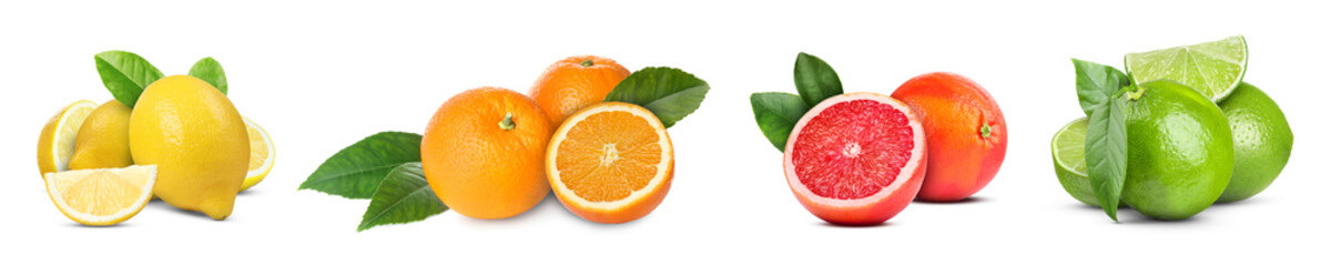 Collection of fresh citrus fruits isolated on white