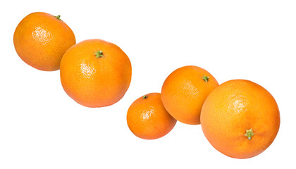 Fresh juicy tangerines flying in air on white background