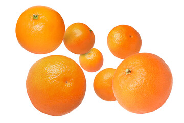 Fresh juicy tangerines flying in air on white background