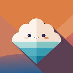 Cute cloud character with water droplet shape silhouette isolated on white background