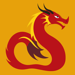 Stylized red dragon silhouette with yellow mane isolated on white background
