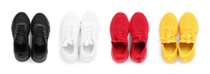 Set of different sneakers isolated on white