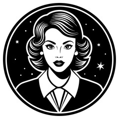 Elegant woman portrait retro style artwork silhouette isolated on white background