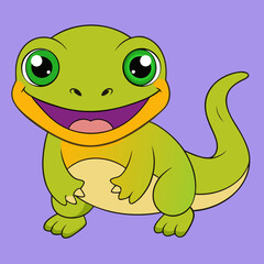 Cute cartoon green lizard with big eyes and a wide smile isolated on white background silhouette