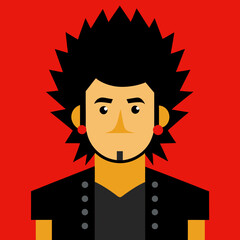 Stylized cartoon man with spiky hair and jacket silhouette isolated on white background