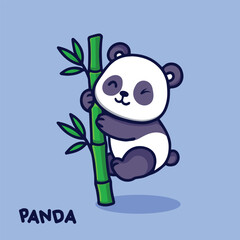 Cute Baby panda climbing a bamboo tree panda, cute panda, cartoon panda, baby panda, kawaii panda, panda illustration, panda cartoon, panda bear, bamboo, panda bamboo, cute animal, cartoon animal, ani