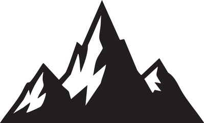 Majestic Mountain Range Jagged Peaks Silhouettes isolated on white background