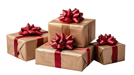 Obraz premium Four gift boxes with red bows isolated on transparent background