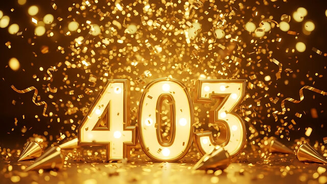 Golden 403 number with confetti and celebration