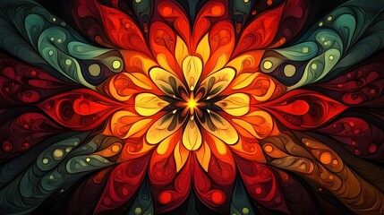 Vibrant Fractal Floral Artwork with Psychedelic Kaleidoscopic Patterns