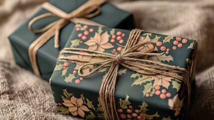 Beautifully Wrapped Holiday Gift with Natural Foliage